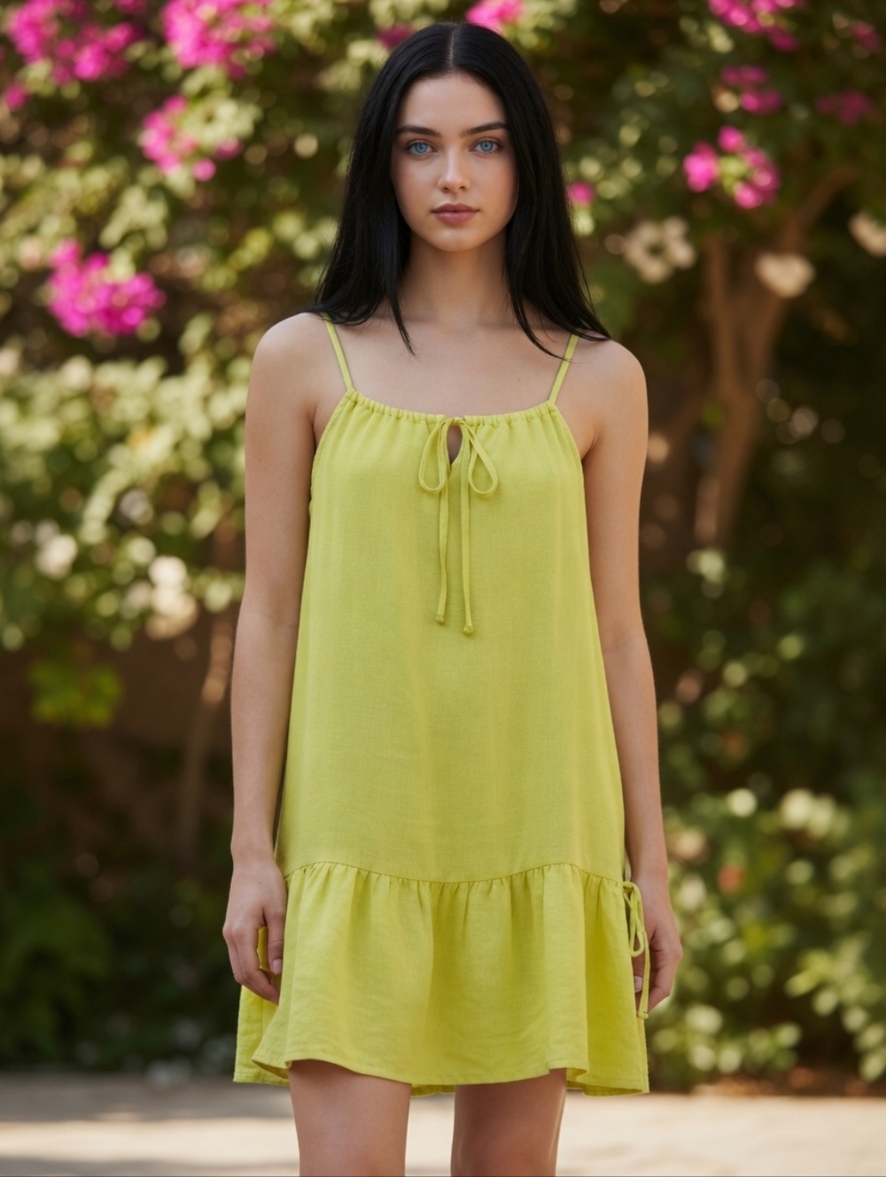 EUC J Crew Size XL Lemon Yellow Tiered Ruffled Linen Tank Dress!!